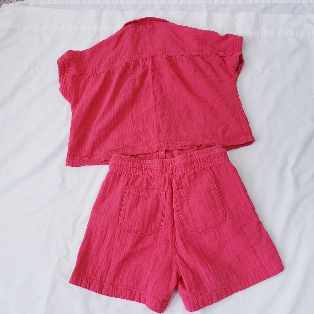 Old Navy Pink Cotton Top and Bottom Textured Frenchy Set Lounge Linen XS